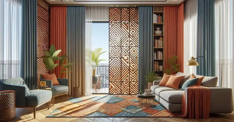 30 Idea Langsir Sliding Door 4 Panel Populer 2024 15 Corak Geometrik 1