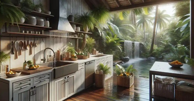 20 Idea Dapur Basah Belakang Rumah yang Simple 2024 26 Dapur Basah dengan Konsep Tropika 2
