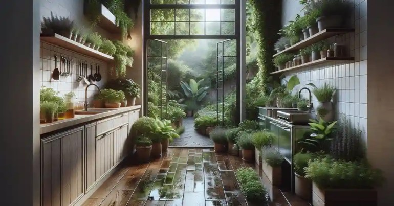 20 Idea Dapur Basah Belakang Rumah yang Simple 2024 10 Dapur Basah dengan Taman Herba 2