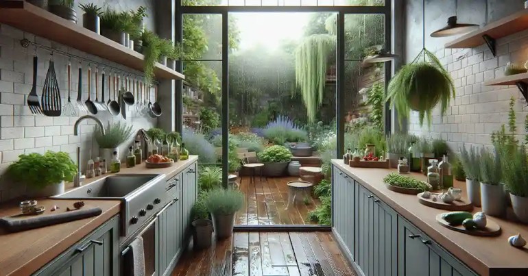 20 Idea Dapur Basah Belakang Rumah yang Simple 2024 11 Dapur Basah dengan Taman Herba 3