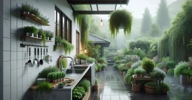 20 Idea Dapur Basah Belakang Rumah yang Simple 2024 12 Dapur Basah dengan Taman Herba