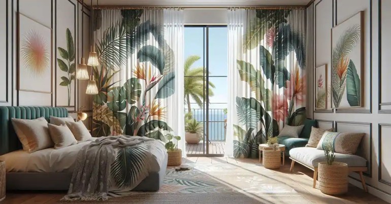 30 Idea Langsir Sliding Door 4 Panel Populer 2024 18 Gaya Tropikal dan Semulajadi 1