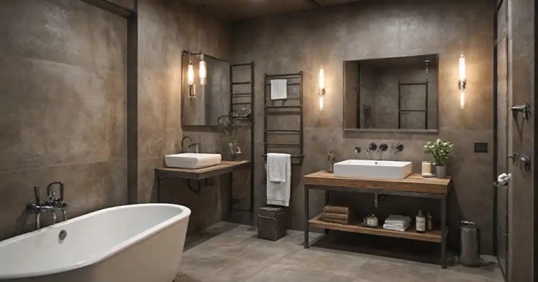 25 Design Bilik Mandi dan Tandas 2024 14 Industrial 1