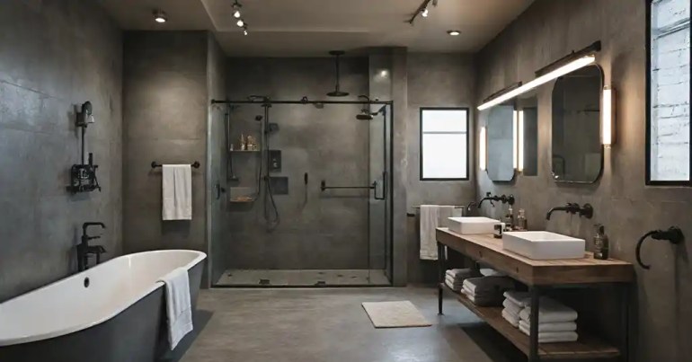 25 Design Bilik Mandi dan Tandas 2024 16 Industrial 3