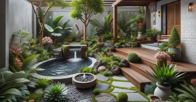 25 Landskap Taman Mini Simple di Rumah 2024 21 Kolam Mini atau Air Pancut 2