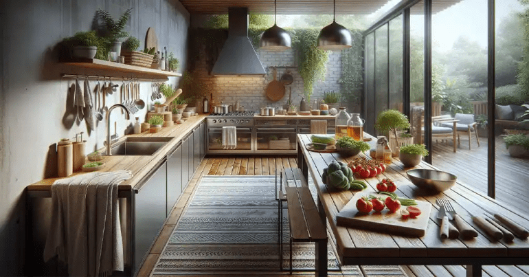 20 Idea Dapur Basah Belakang Rumah yang Simple 2024 28 Meja Kerja Luar yang Luas 1