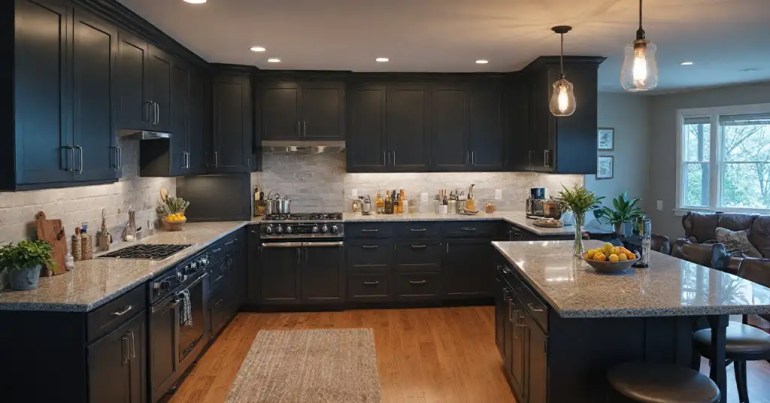 10 Senarai Kabinet Dapur Hitam Kelabu Popular 2024 9 Pencahayaan yang Berkesan