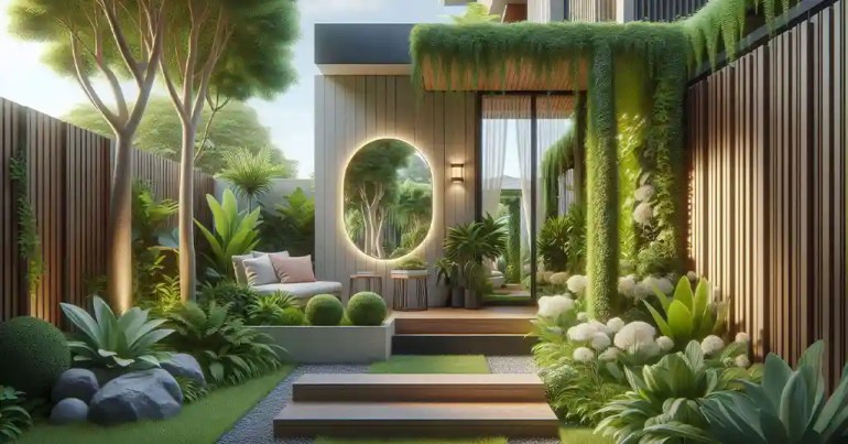 25 Landskap Taman Mini Simple di Rumah 2024 39 Penggunaan Cermin 4