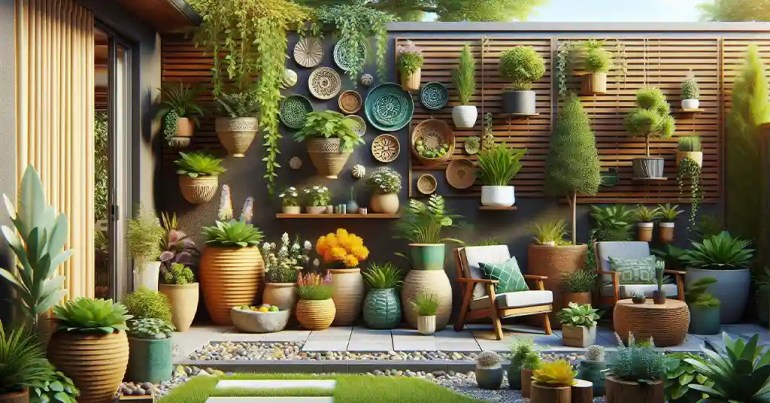 25 Landskap Taman Mini Simple di Rumah 2024 25 Penggunaan Pasu Berwarna warni 2