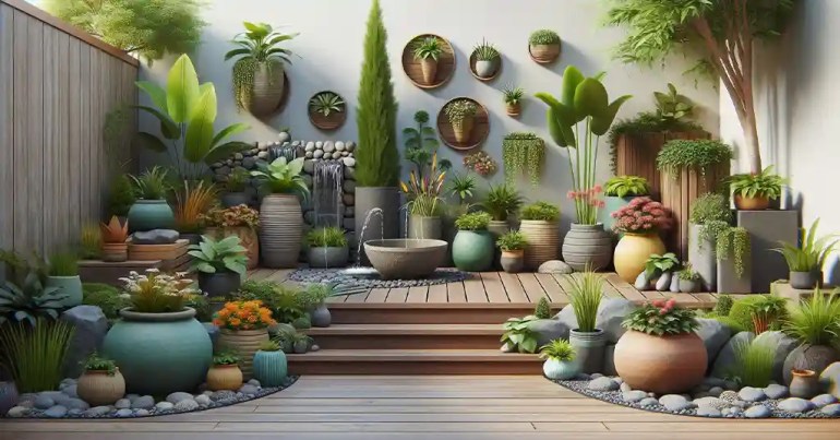 25 Landskap Taman Mini Simple di Rumah 2024 27 Penggunaan Pasu Berwarna warni 4