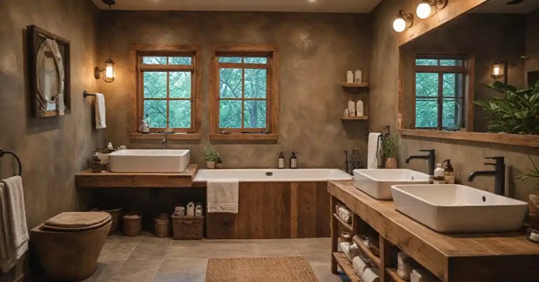 25 Design Bilik Mandi dan Tandas 2024 20 Rustic 2