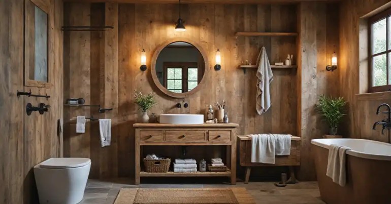 25 Design Bilik Mandi dan Tandas 2024 21 Rustic 3