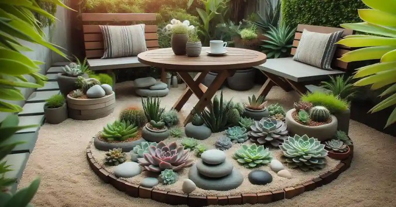 25 Landskap Taman Mini Simple di Rumah 2024 12 Taman Batu dan Sukulen 1