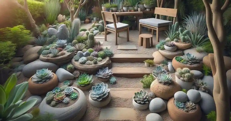 25 Landskap Taman Mini Simple di Rumah 2024 13 Taman Batu dan Sukulen 2