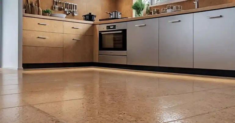 25 Idea Lantai Dapur Moden Terkini di Malaysia 2024 14 13. Jubin Lantai Cork