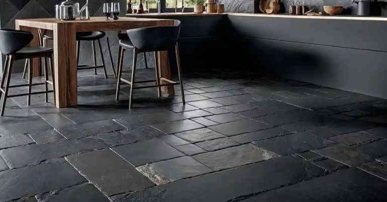 25 Idea Lantai Dapur Moden Terkini di Malaysia 2024 15 14. Jubin Batu Slate