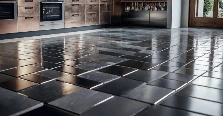 25 Idea Lantai Dapur Moden Terkini di Malaysia 2024 16 15. Lantai Jubin Logam