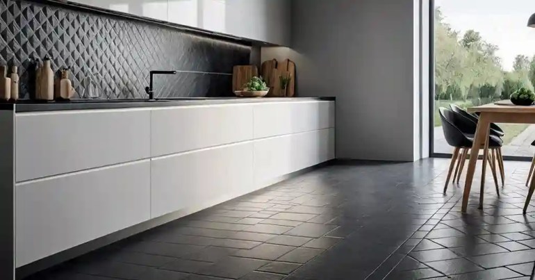 25 Idea Lantai Dapur Moden Terkini di Malaysia 2024 4 3. Jubin Seramik dengan Tekstur 3D