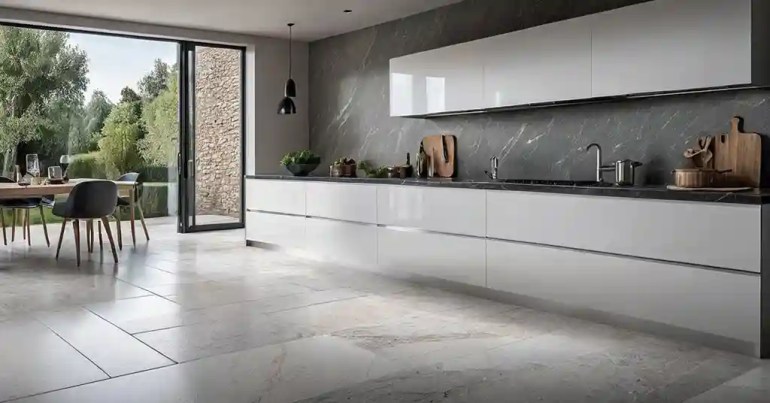 25 Idea Lantai Dapur Moden Terkini di Malaysia 2024 5 4. Lantai Batu Semulajadi