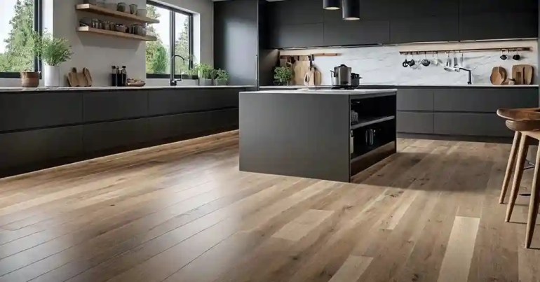 25 Idea Lantai Dapur Moden Terkini di Malaysia 2024 7 6. Lantai Kayu Kejuruteraan