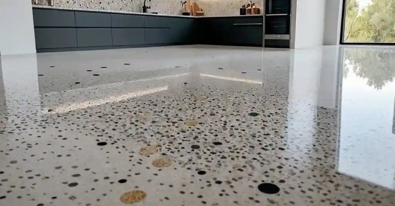 25 Idea Lantai Dapur Moden Terkini di Malaysia 2024 8 7. Jubin Terrazzo