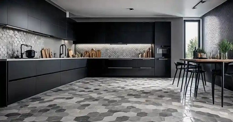 25 Idea Lantai Dapur Moden Terkini di Malaysia 2024 10 9. Lantai Jubin Hexagon