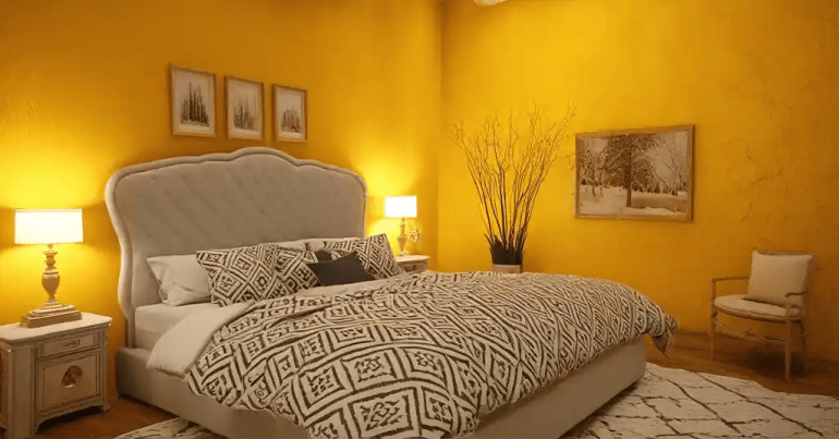 Warna Bilik Tidur yang Romantik Kuning Emas